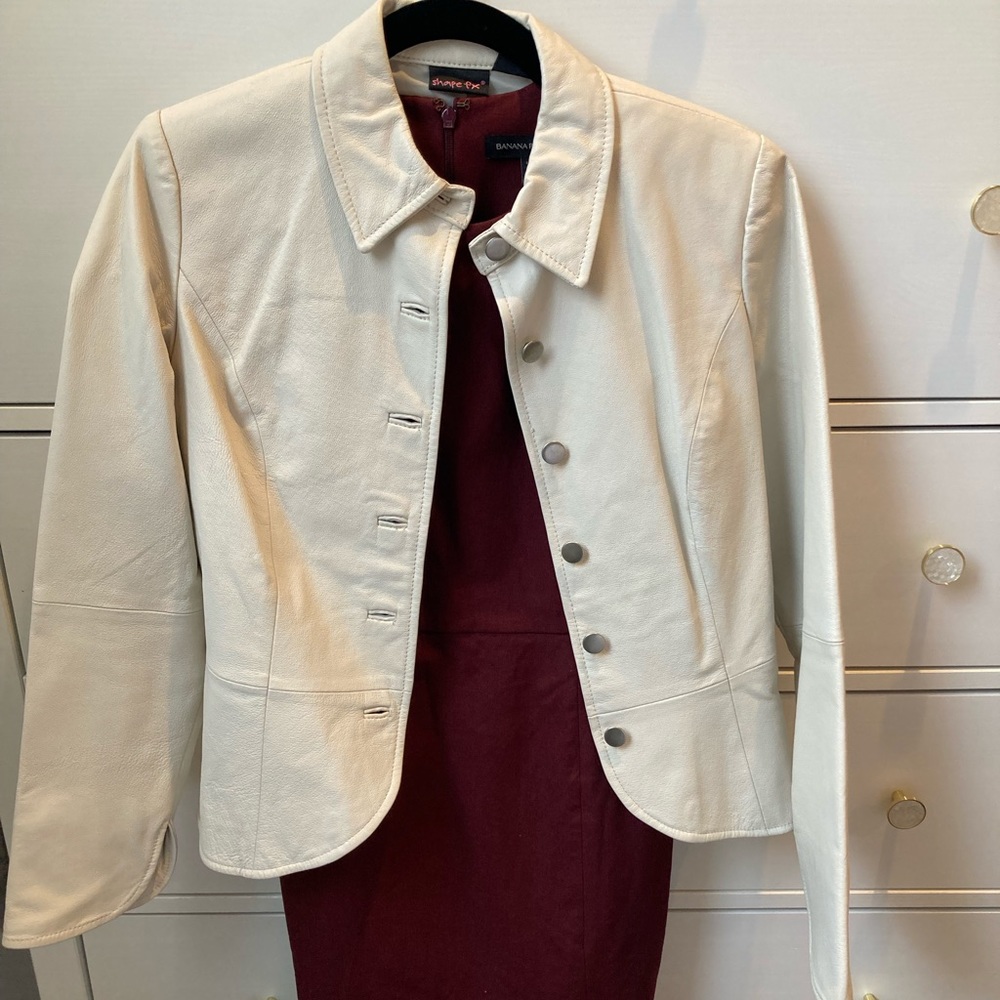 Shape FX 100% leather blazer jacket in cream